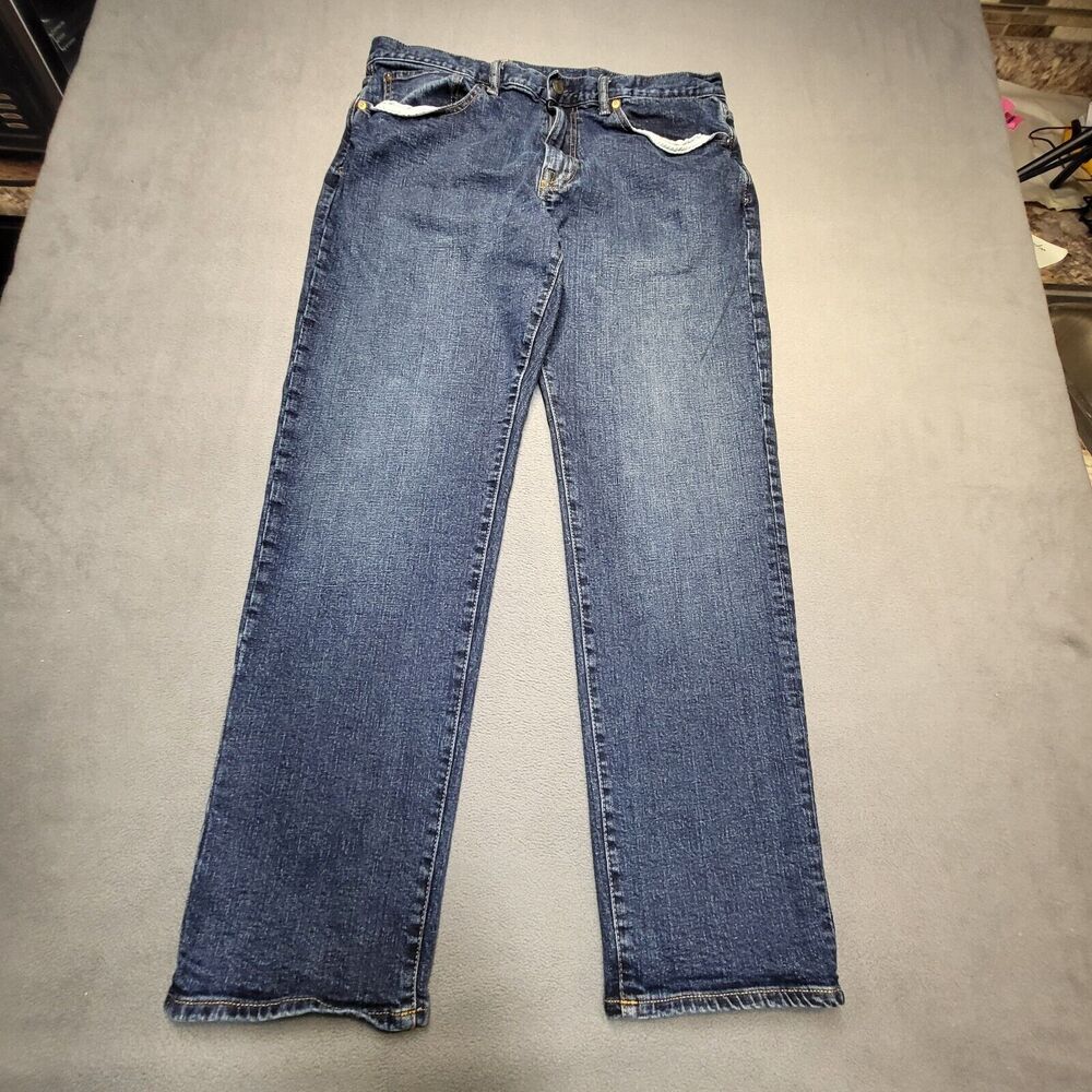 Gap Jeans Mens 35x31 Blue Straight Leg Distressed Stretch Denim